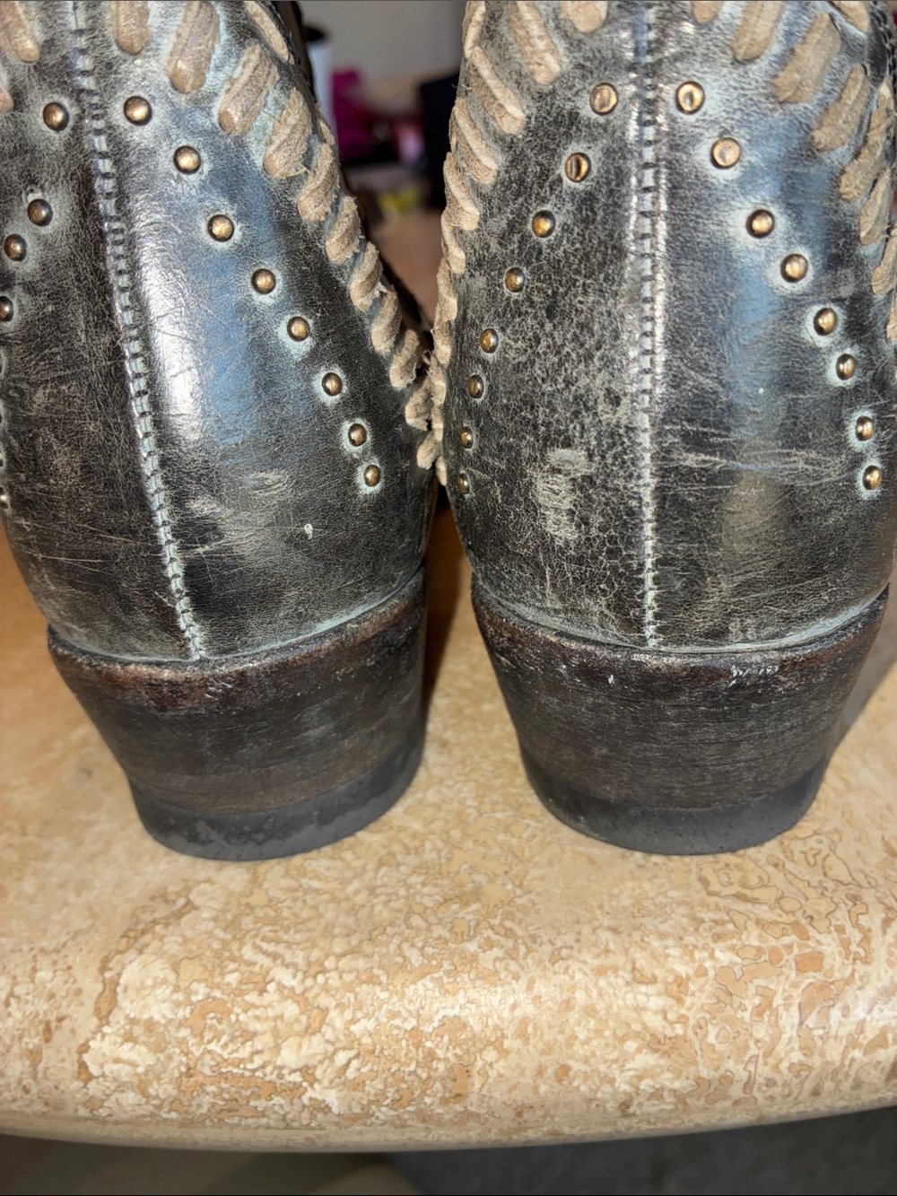 Matisse Ankle Boots Women's 9, Gray Studded Western Lacing, zipper, "Fiesta" euc - Picture 9 of 16